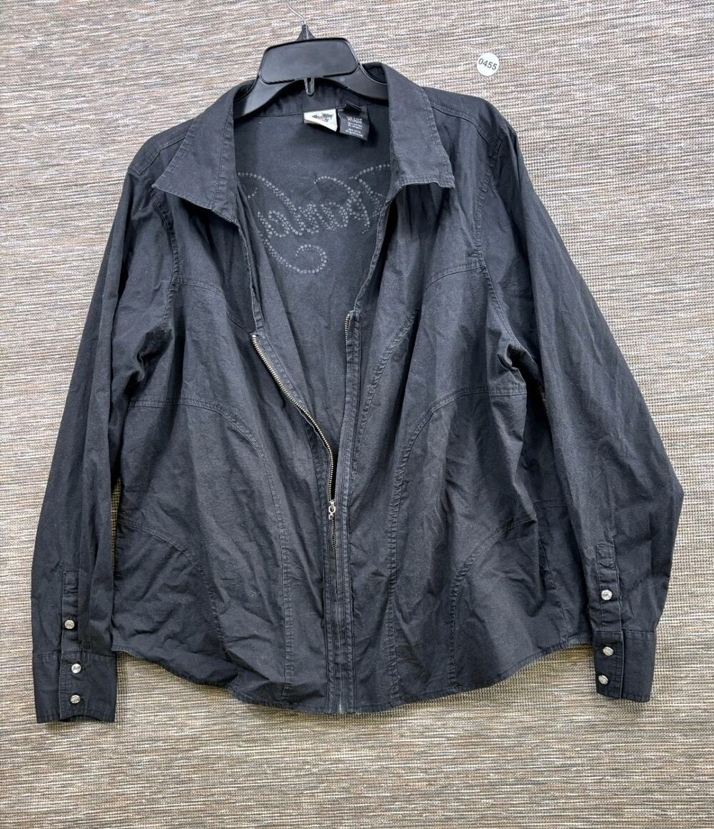 Harley Davidson Motorcycle Shirt Womens 2W Black Full Zip Long Sleeve Rhinestone
